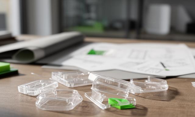 Familienbetrieb im Gespräch neben Kunststoffprodukten und Zeichnungen in einem Zürcher Büro